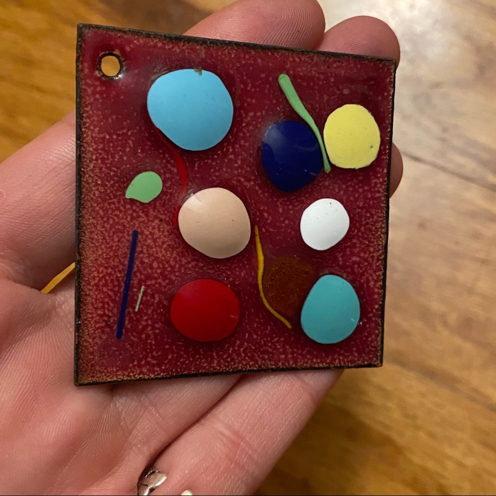 Vintage enamel over copper pendant!